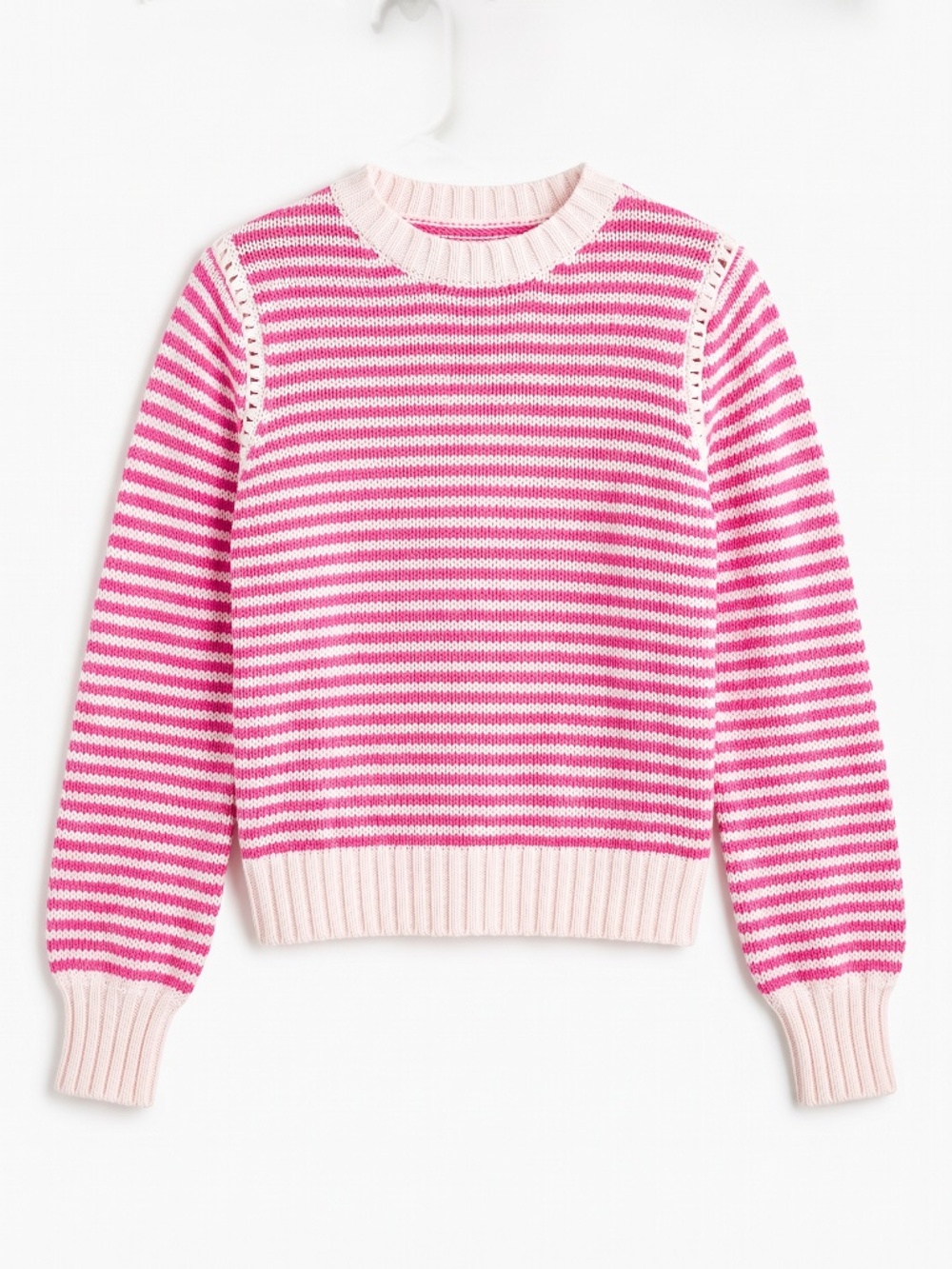 Michael Stars Pink & Cream Striped Crewneck Sweater 💗 Openwork Detail M